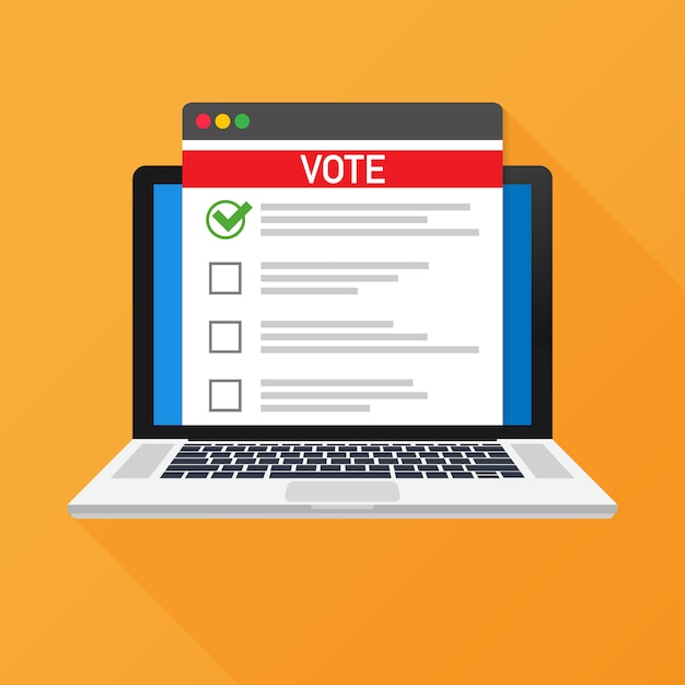 Conceito de voto on-line. urnas de voto em uma tela de laptop.