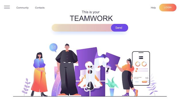 Vetor conceito de web de trabalho em equipe para página de destino