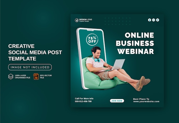 Vetor conceito de webinar de negócios on-line anúncio de banner no instagram modelo de postagem em mídia social