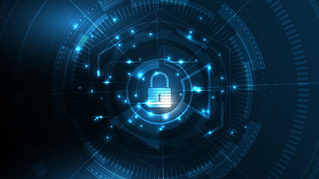 Vetor conceito digital cibernético de segurança de cadeado o fundo de tecnologia abstrato protege a inovação do sistema