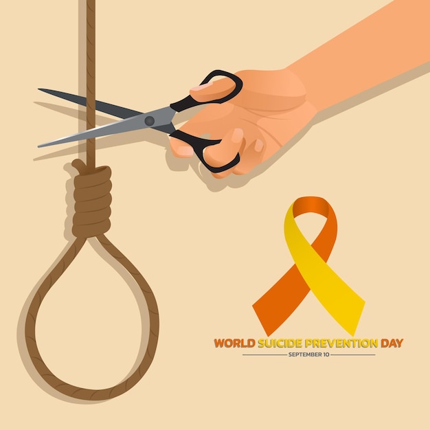 Vetor conceito do dia mundial da prevenção do suicídio com design de fita de conscientização para cartão de saudação de pôster