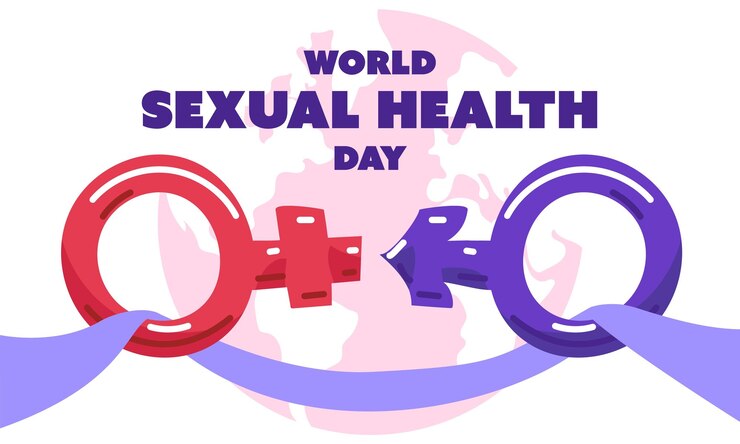 Vetor conceito do dia mundial da saúde sexual fundo bandeira horizontal ilustração plana com anticoncepcionais