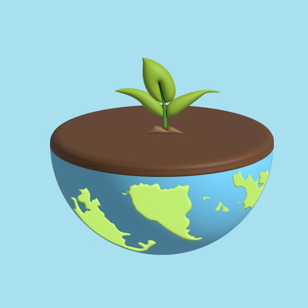 Vetor conceito do dia mundial do meio ambiente objeto 3d realista estilo de desenho animado ilustração colorida vetorial
