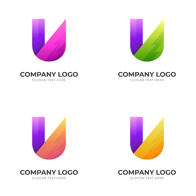 Conceito do logotipo da letra u com estilo colorido 3d