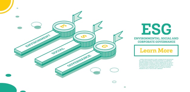 Conceito esg de elemento infográfico ambiental, social e de governança com três elementos