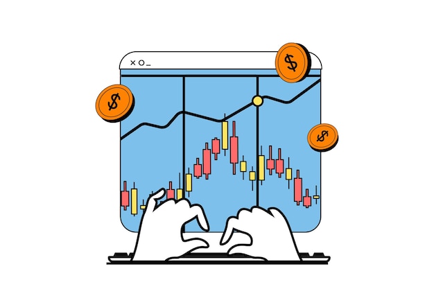 Conceito financeiro com cena de pessoas em web design plano contabilidade orçamentária financeira calculando dinheiro de renda e análise de gráfico de dados ilustração vetorial para material de marketing de banner de mídia social