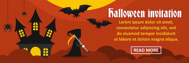 Conceito horizontal de banner de convite de halloween