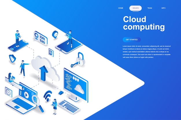 Conceito isométrica de moderno design plano de computação em nuvem.