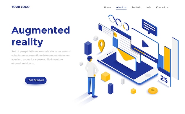 Conceito isométrico de design plano moderno de realidade aumentada para site e site móvel. modelo de página de destino. fácil de editar e personalizar. ilustração vetorial