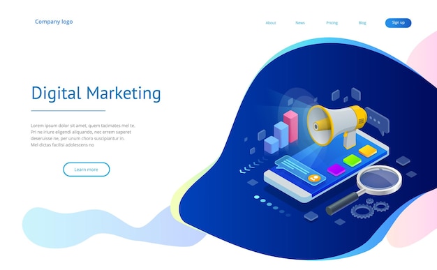 Conceito isométrico de gestão de investimentos de estratégia de análise Investimento e finanças virtuais Comunicação e marketing digital