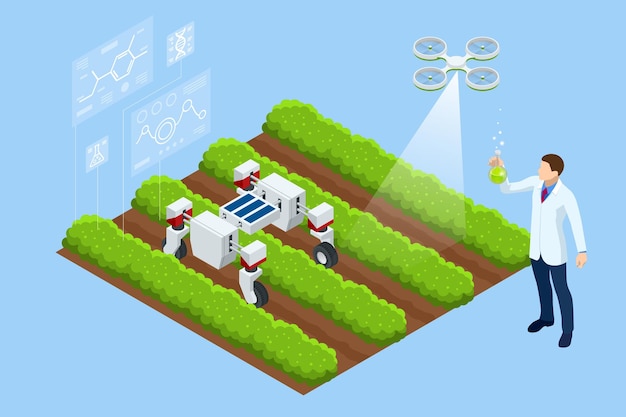 Conceito isométrico de laboratório explorando novos métodos de melhoramento de plantas e genética agrícola Agricultura do sistema hidropônico vegetal na estufa orgânica para alimentos saudáveis