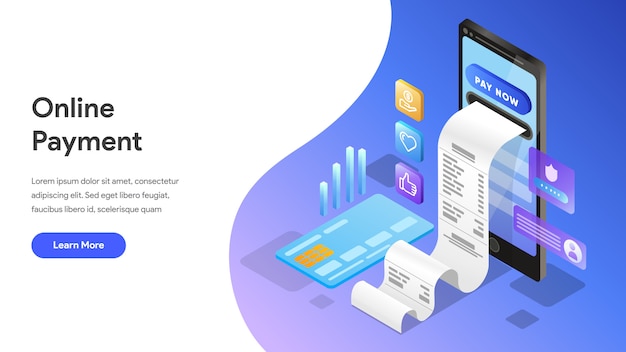 Conceito isométrico de pagamento on-line para landing page, página inicial, site