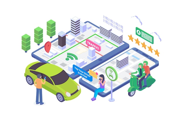 Conceito isométrico de transporte online
