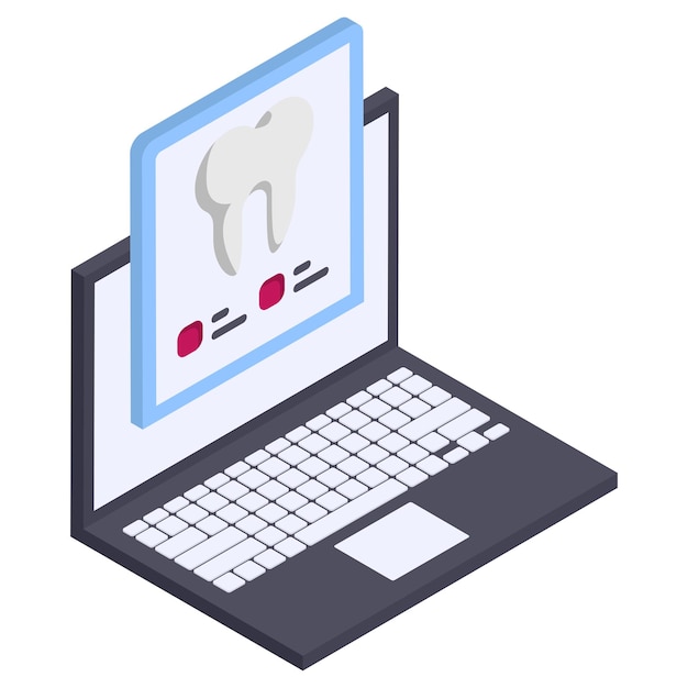 Conceito isométrico de varredura de dentes Cone Beam Tomografia computacional desenho de ícone vetorial Símbolo de prótese dentária