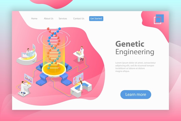 Conceito isométrico de vetor plano de engenharia genética, estrutura de DNA, mudando a pesquisa médica, biológica e molecular