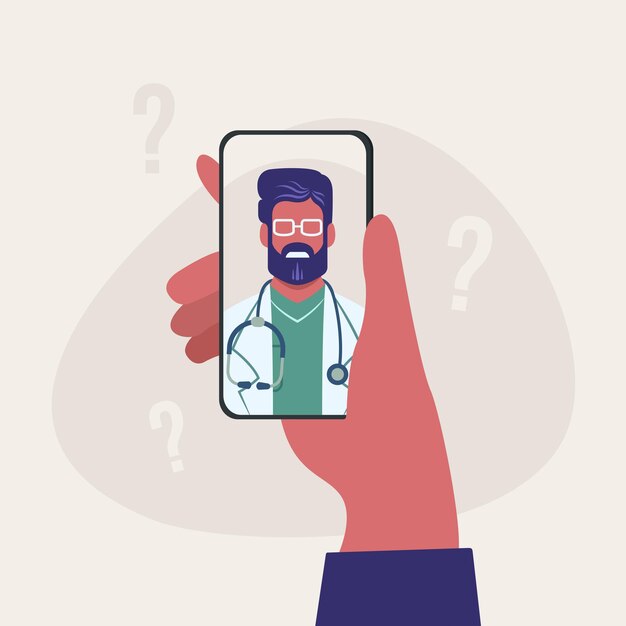 Conceito médico online consulta do paciente ao médico via smartphone serviços de saúde modernos e conceito de telemedicina online