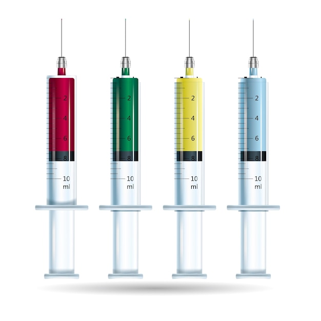 Conceito médico. Seringa desenhada de vetor, isolada no fundo branco.