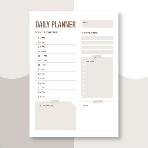 Conceito minimalista de modelo de planejador diário a4 imprimível 2023