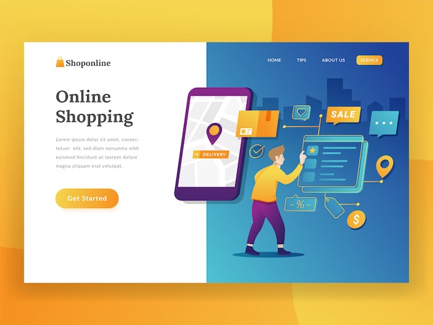 Conceito moderno design plano de compras on-line para o site e site móvel