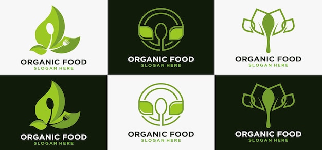 Conceito natural modelo de logotipo de comida saudável, modelo de logotipo de comida orgânica vegetariana verde