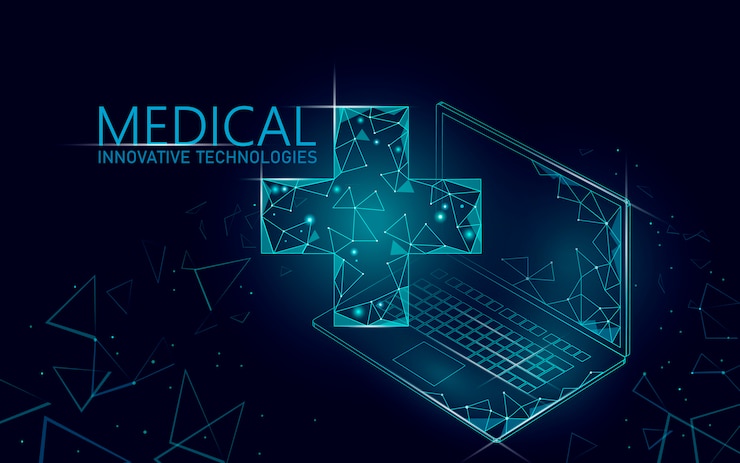 Vetor conceito on-line médico símbolo transversal médico. aplicativo de consulta médica. rede de hospital moderno geométrico de diagnóstico de saúde da web