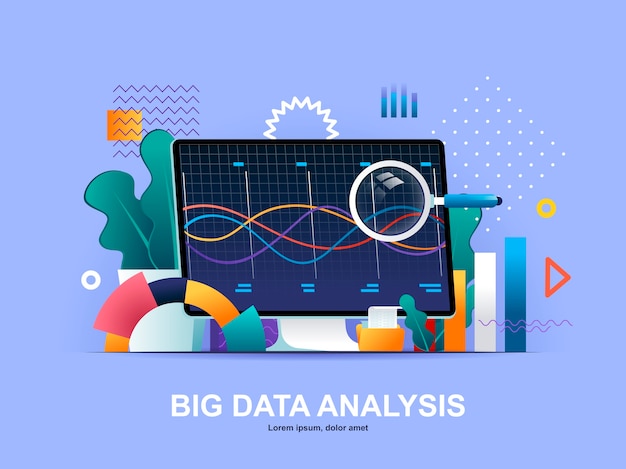 Vetor conceito plano de análise de big data com modelo de ilustração de gradientes