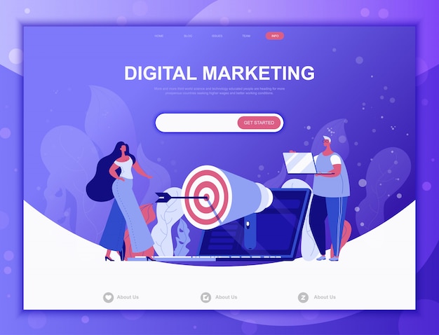 Vetor conceito plano de marketing digital, modelo de web de página de destino