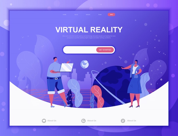 Conceito plano de realidade virtual, modelo de web de página de destino