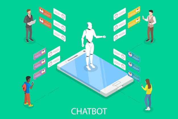Conceito plano isométrico de bot de bate-papo.
