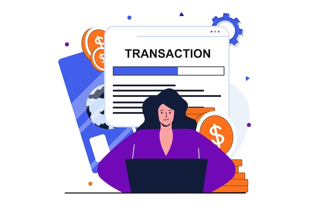 Conceito plano moderno de pagamento online para design de banner na web mulher realiza transação financeira