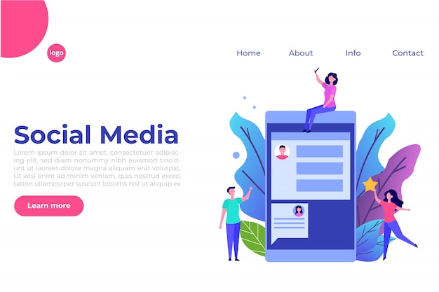 Conceito social com personagens. Modelo de página de destino. ilustração do estilo.