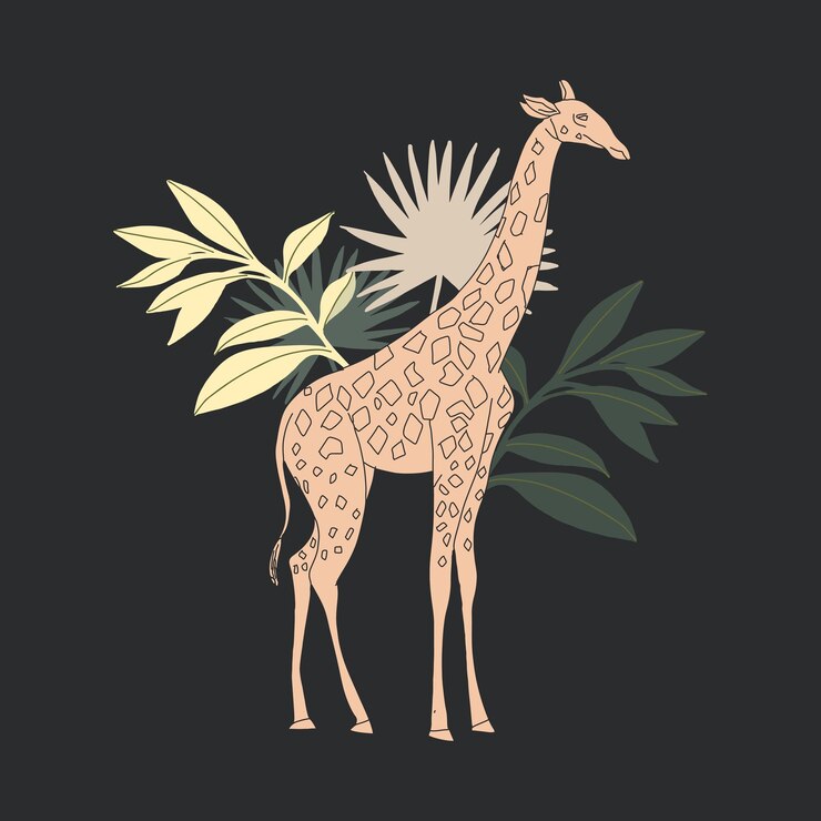 Vetor conceito tropical moderno desenho de impressão contemporânea abstrata e colorida com plantas da selva de girafa