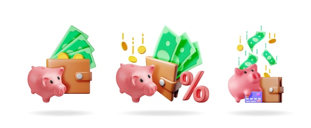 Conceitos de caixa de poupança 3D