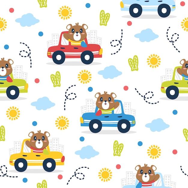 Conceitos de design de padrão moderno de desenho animado de urso de motorista legal