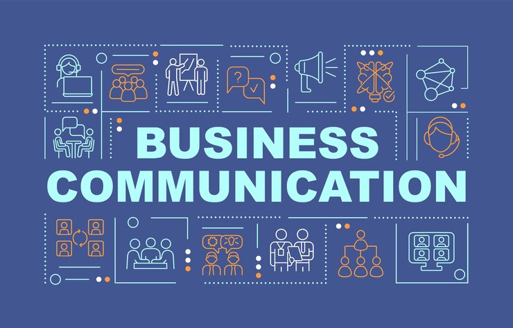 Vetor conceitos de palavra de comunicação corporativa banner azul escuro