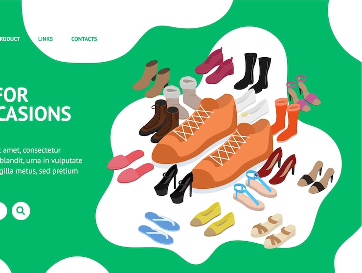 Vetor concept shoes 3d landing web page vector de visualização isométrica