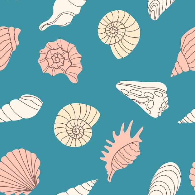 Vetor conchas marinhas padrão sem costura fundo marinho ideal para convites cartões de saudação cartazes