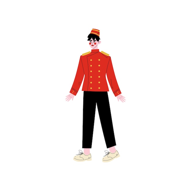 Concierge ou porteiro personagem da equipe do hotel em ilustração vetorial uniforme vermelha