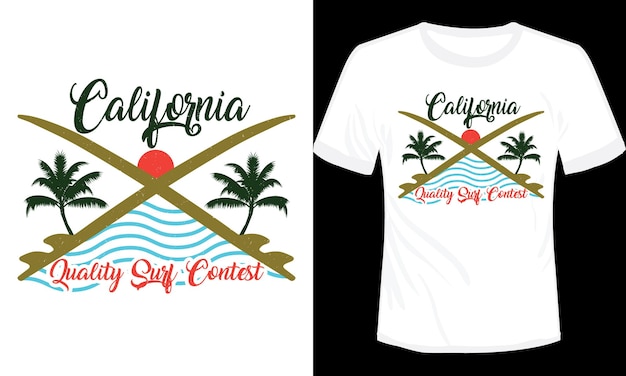 Concurso de surf de qualidade da califórnia design de camiseta ilustração vetorial design de camiseta de surf