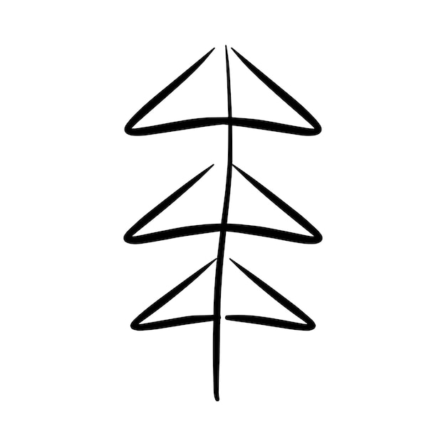 Ícone de árvore de Natal vetor de contorno desenhado à mão ilustração do símbolo de Xmas para cartões de saudação e convite em materiais web e impressos