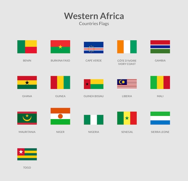 Ícone de bandeira retangular dos países da África Ocidental