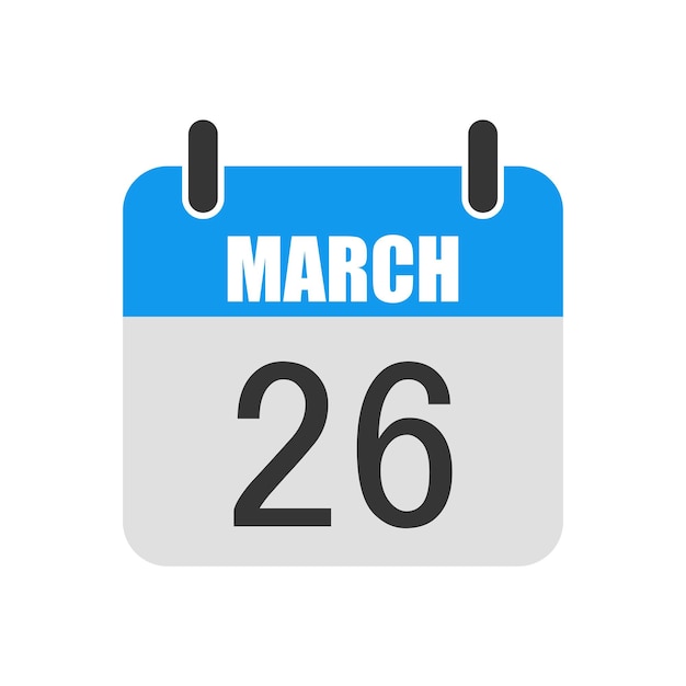Ícone de calendário, dia mundial da epilepsia. Ilustração vetorial. Calendário para 26 de março em design plano.