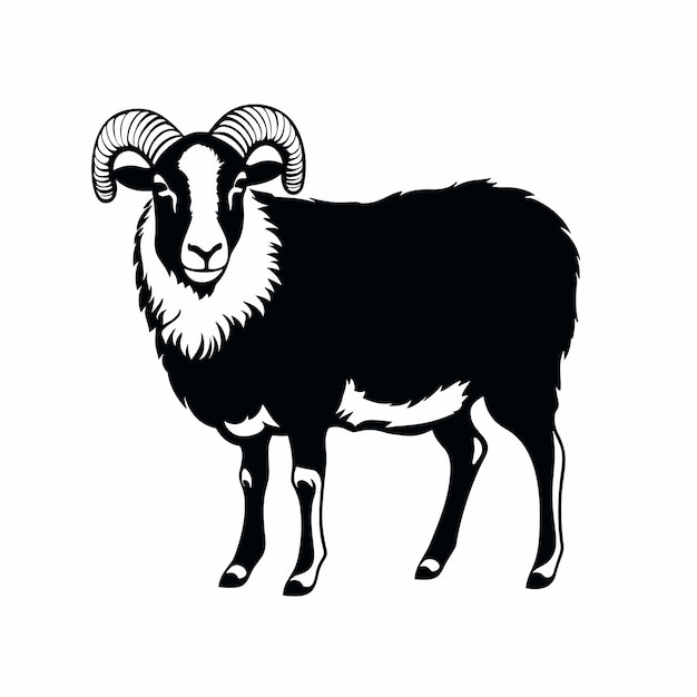 Ícone de carneiro Animal de fazenda Produção de lã Ovelha macho isolada em fundo branco Vector plana ou ilustração de desenho animado