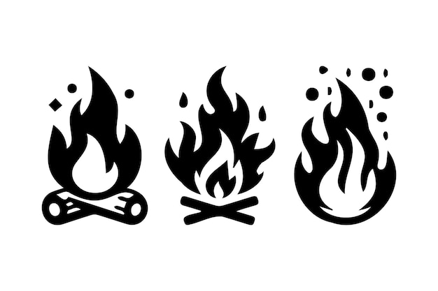 Ícone de chama de imagem de fogo Ícone preto isolado em fundo branco