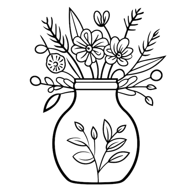 Ícone de contorno de vaso de flores elegante em formato vetorial para desenhos decorativos