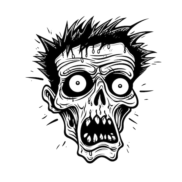 Ícone de doodle de cabeça de zumbi desenhado à mão em fundo branco