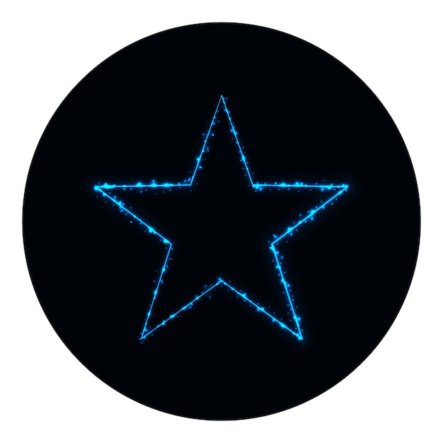 Ícone de estrela de luzes azuis em fundo preto Ícone vetorial de néon