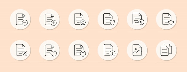 Ícone de linha de arquivo Mais menos configurações de informações segurança de dados coração favoritos Fundo de cor pastel Ícone de linha vetorial para negócios