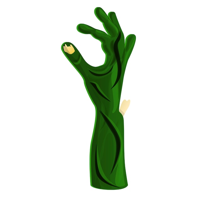 Ícone de mão de zumbi verde Desenho animado do ícone de vetor de mão de zumbi verde para web design isolado