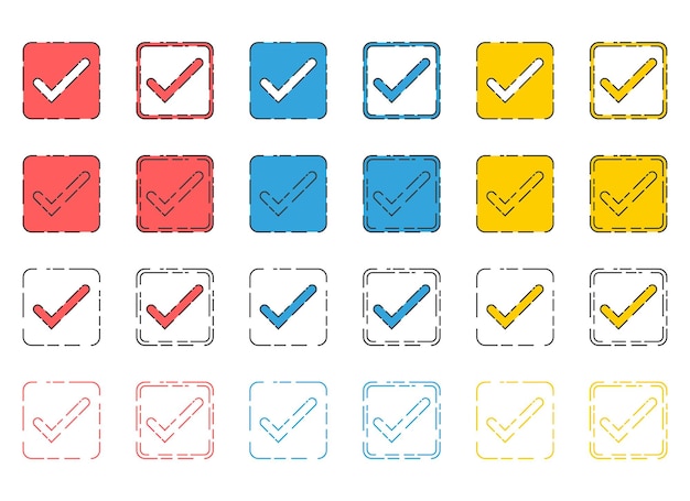 Ícone de marca de seleção aprovado na coleção de vetores de estilo simples
